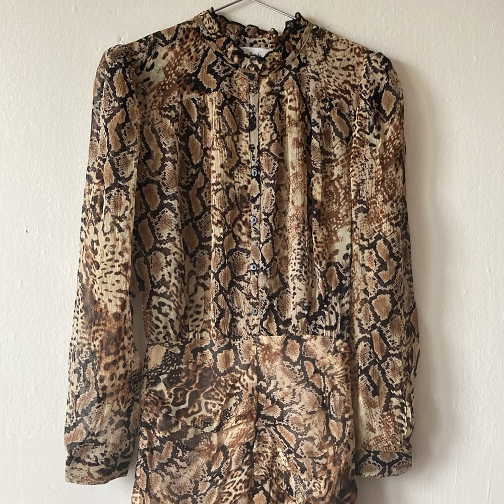 ba&sh Rackel Ruched Snake-Print Georgette Mini Dress XS - Picture 5 of 16